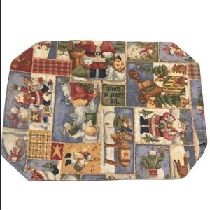 Set of 4 Festive Santa Claus fabric cloth Placemats